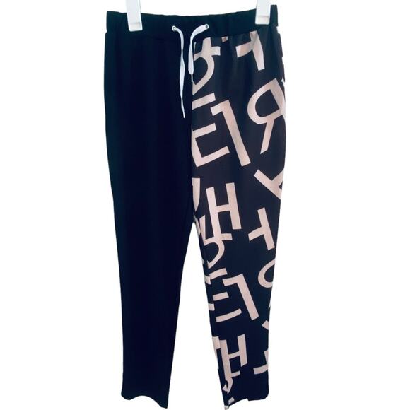 Womens Drawstring Pants Size large Letter Graphic Print Stretch Waist Casual L - Picture 2 of 7